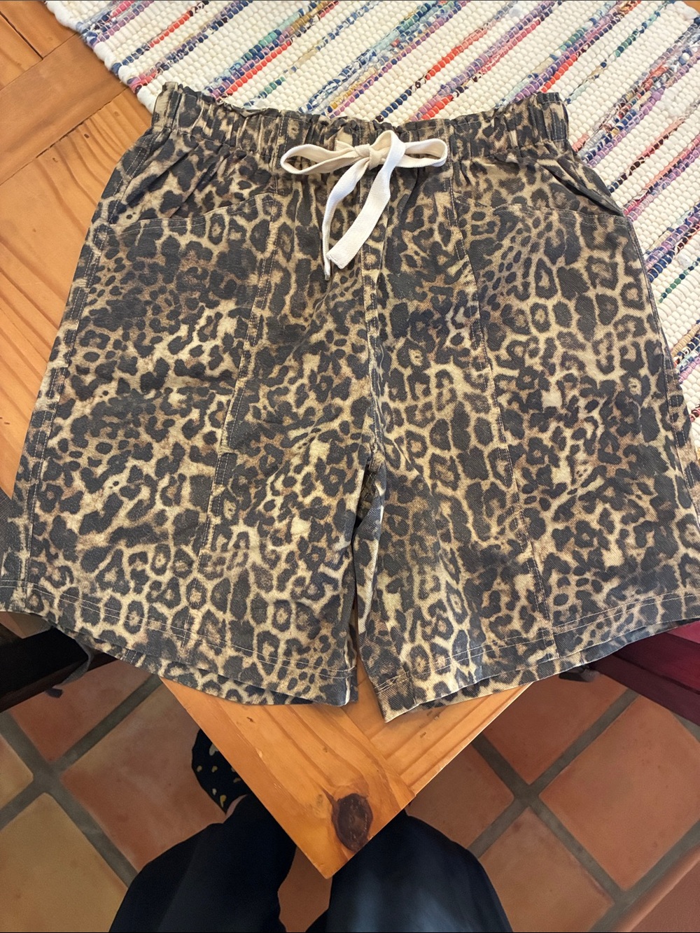 Leopard Print Drawstring Shorts - Neutral Tones, small NWT